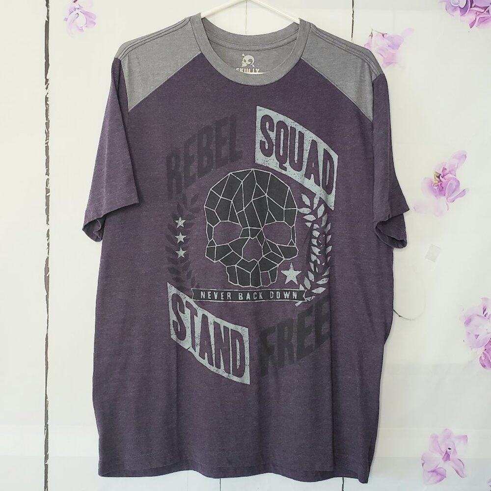 Skully Two Tone Graphic "Rebel Squad" Novelty T-Shirt L